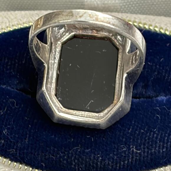 Onyx Marcasite sterling ring sz 6.5 vintage 40s - Picture 5 of 6